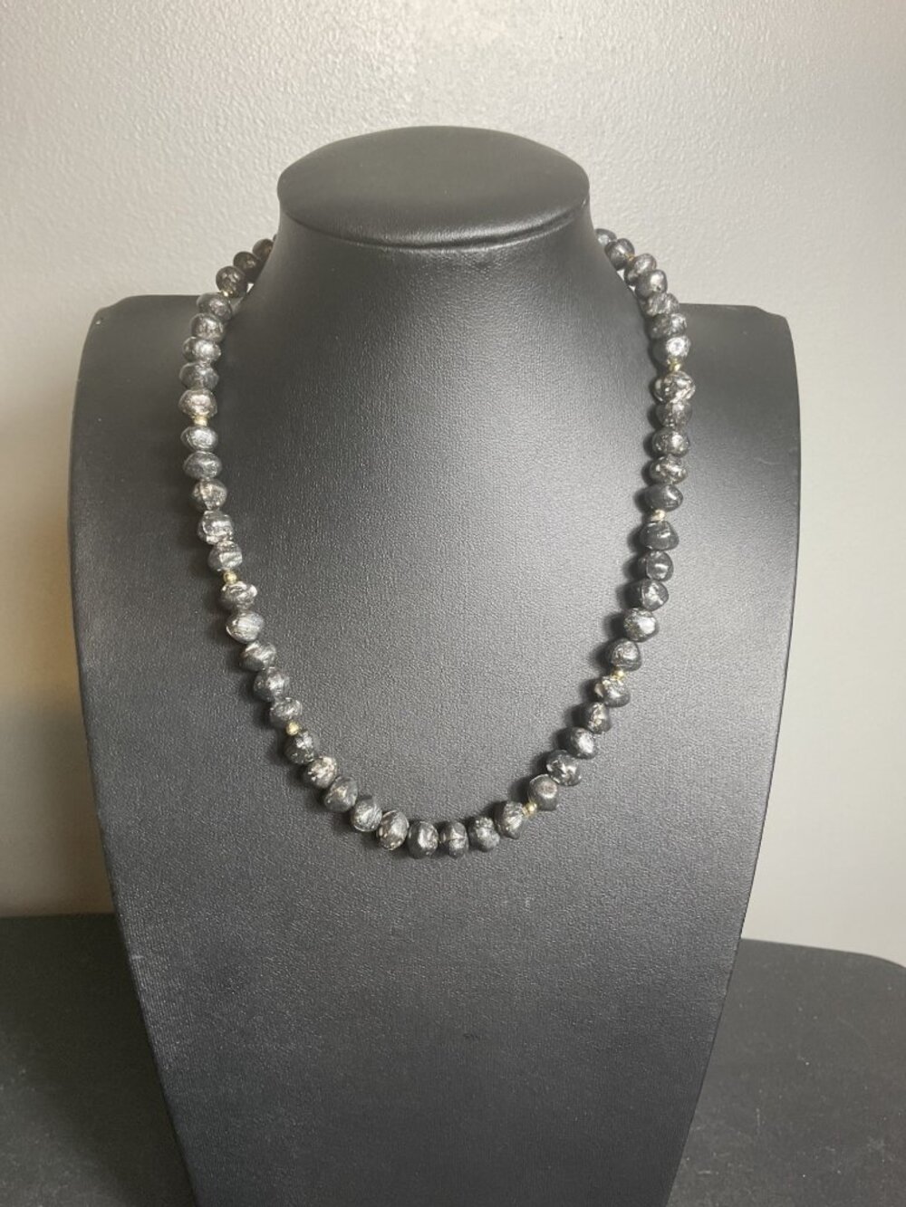 Vintage Grunge Metallic Black Beaded Necklace Y2K Coquette Cyber Punk Gold Accen